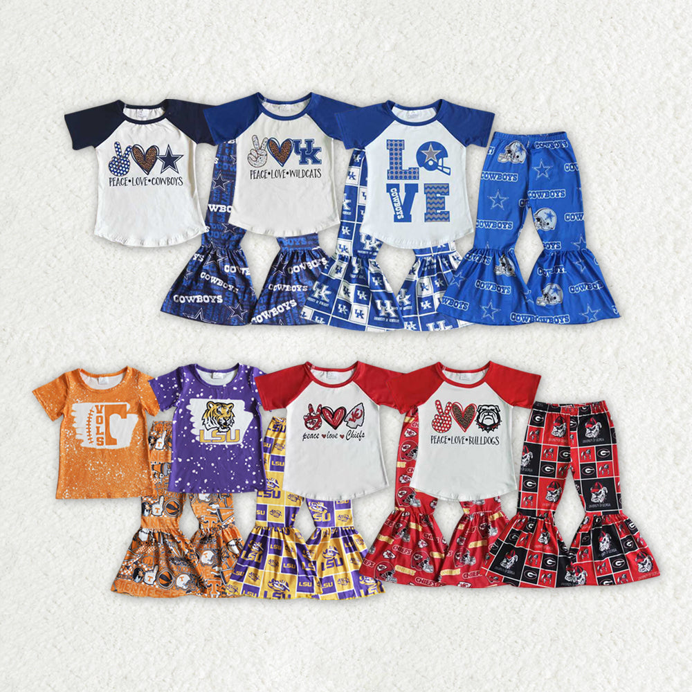 Sibling Baby Girls Football Team Bell Pants Clothes Sets