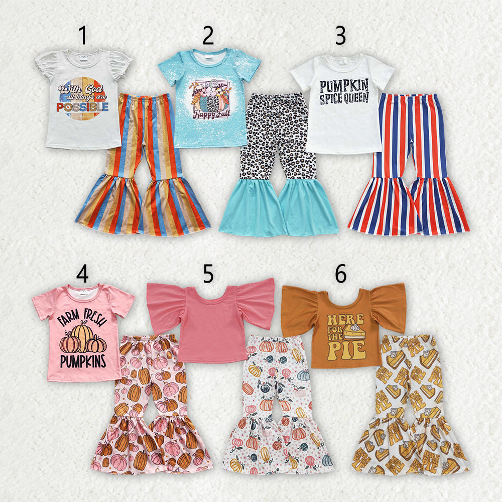 Sibling 6 colors Baby Girls Shirt Fall Bell Pants Outfits Sets
