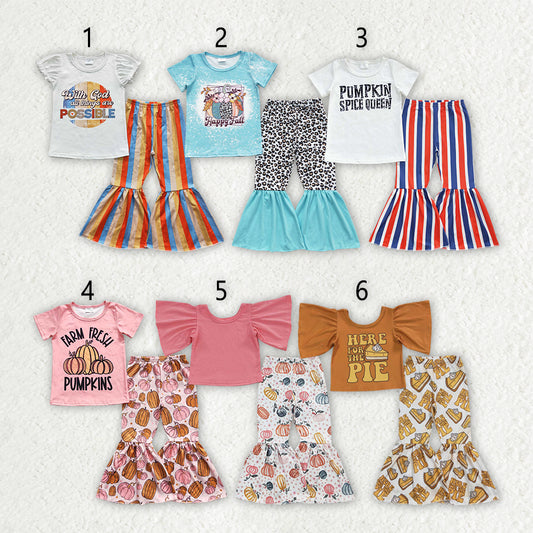 Sibling 6 colors Baby Girls Shirt Fall Bell Pants Outfits Sets