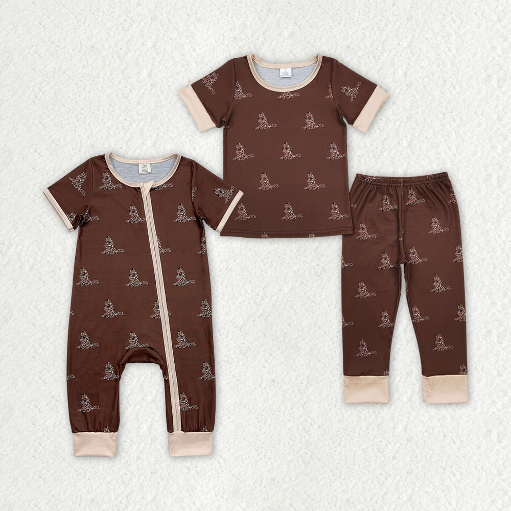 Baby Boys Brown Camo Duck Sibling Rompers Pajamas Clothes Sets