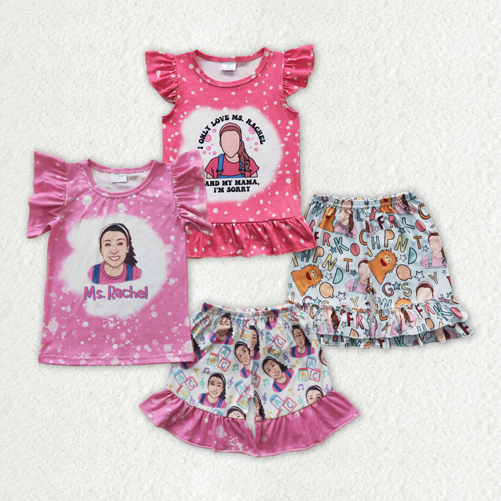 Sibling Baby Girls Pink Teacher Summer Shorts Sets