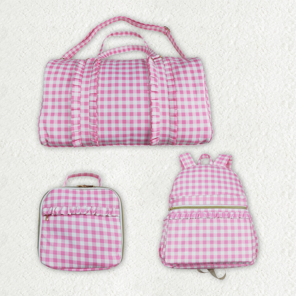 Sibling Pink Checkered Print Gym Lunch Boxes Bags