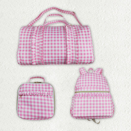 Sibling Pink Checkered Print Gym Lunch Boxes Bags