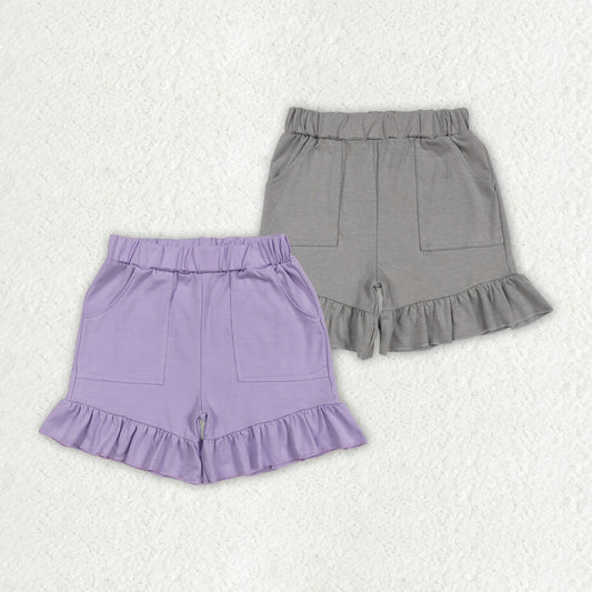Sibling Baby Girls Lavender Grey Pockets Summer Cotton Ruffle Short Bottoms