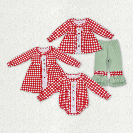 Baby Girls Checkered Santa Christmas Sibling Rompers Dresses Clothes Sets