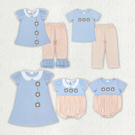 Baby Girls Embroidery Pumpkins Sibling Rompers Clothes Sets