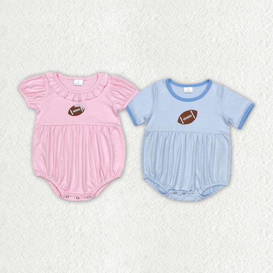 Baby Infant Girls Boys Sibling Football Short Sleeve Rompers