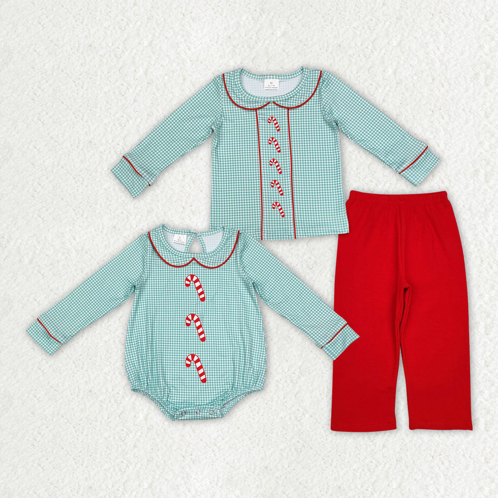 Baby Boys Christmas Candy Cane Sibling Rompers Outfits Clothes Sets