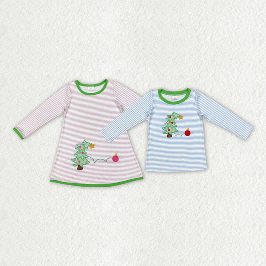 Sibling Boys Girls Christmas Stripes Tree Shirts Dresses