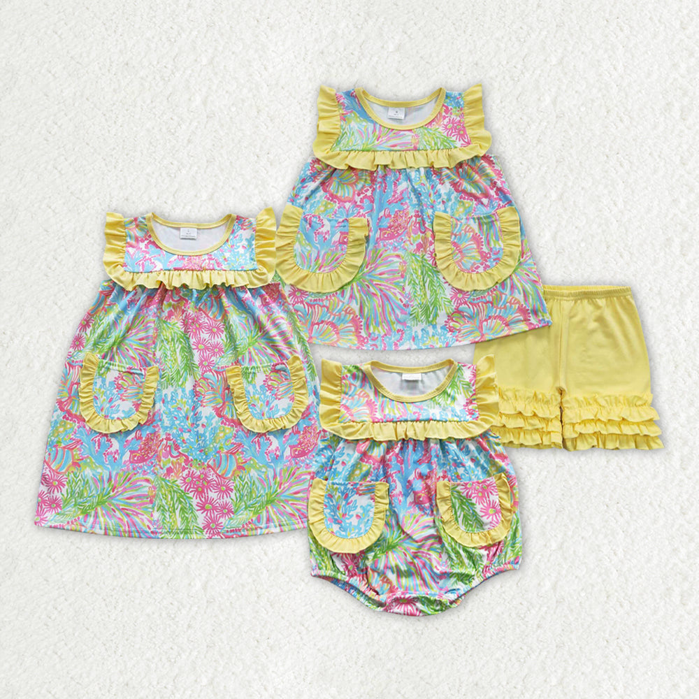 Sibling Baby Girls Colorful Floral Rompers Dresses Clothes Sets