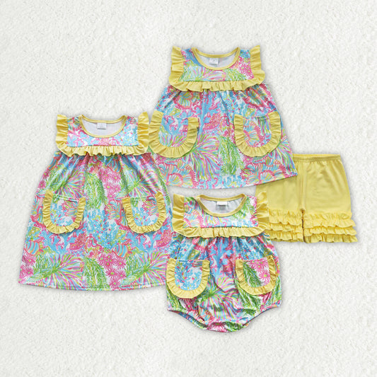 Sibling Baby Girls Colorful Floral Rompers Dresses Clothes Sets