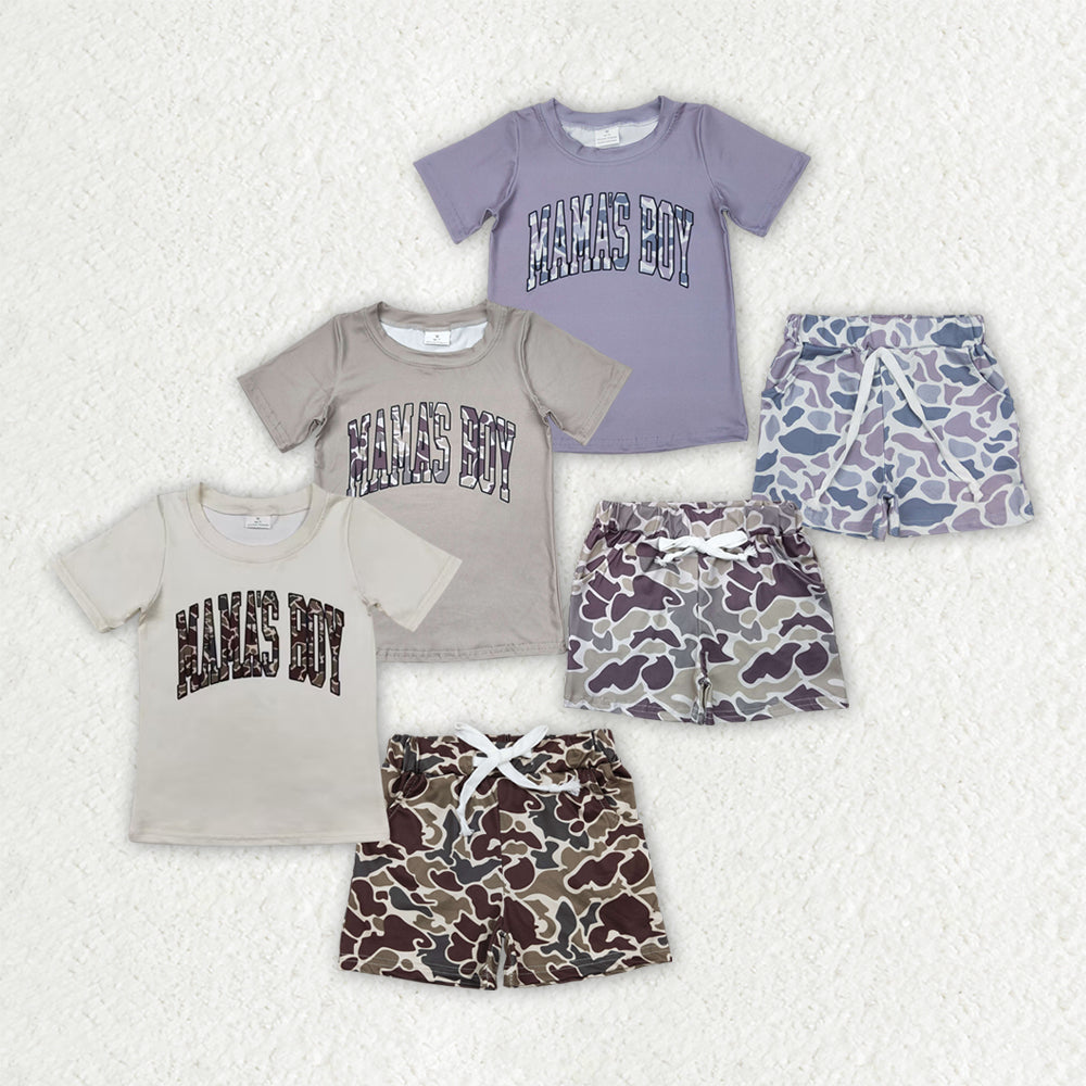 Sibling 3 Colors Baby Boys Mama's Boy Tops Camouflage Shorts Outfits