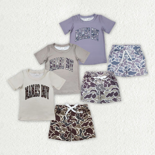 Sibling 3 Colors Baby Boys Mama's Boy Tops Camouflage Shorts Outfits