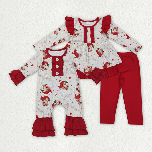 Sibling Baby Girls Christmas Santa Stars Rompers Outfits Sets