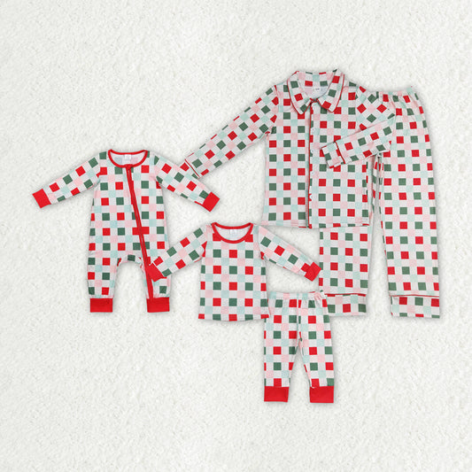 Family Sibling Kids Children Christmas Checkered Pajamas Clothes Sets