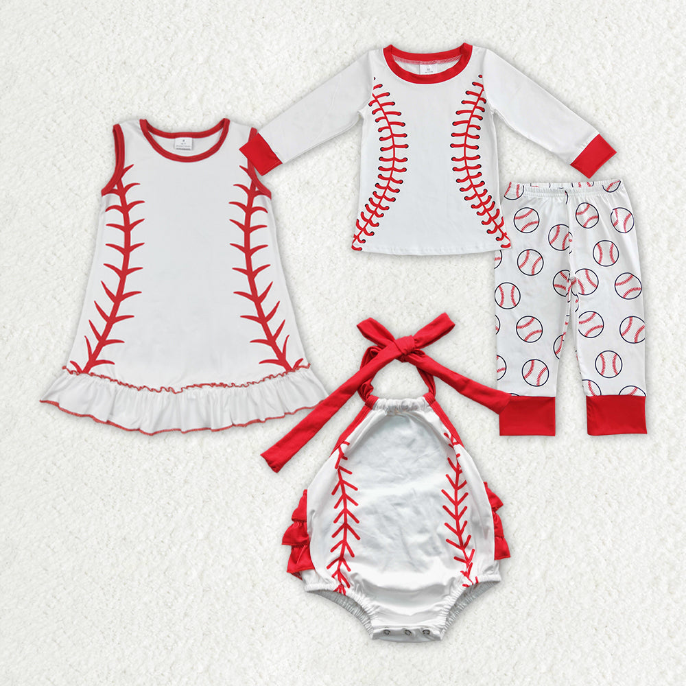 Sibling Girls Baby Boys Baseball Dresses Rompers Pajamas Suits