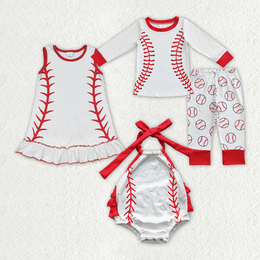 Sibling Girls Baby Boys Baseball Dresses Rompers Pajamas Suits