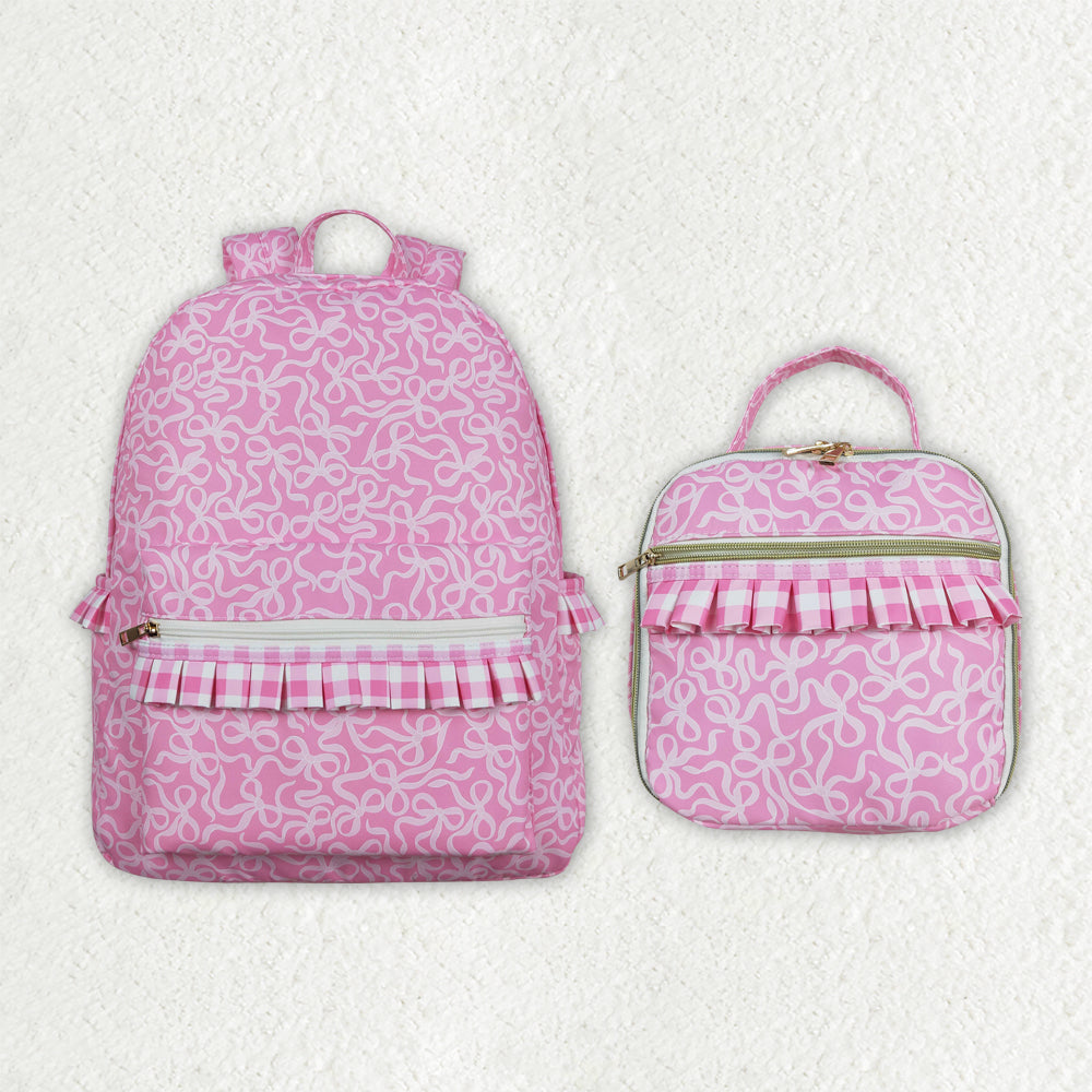 Sibling Baby Girls Pink Bows Ruffle School Bags Lunch Boxes