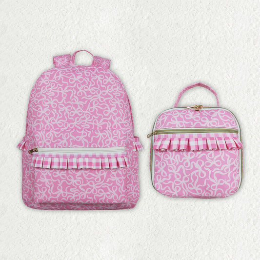 Sibling Baby Girls Pink Bows Ruffle School Bags Lunch Boxes