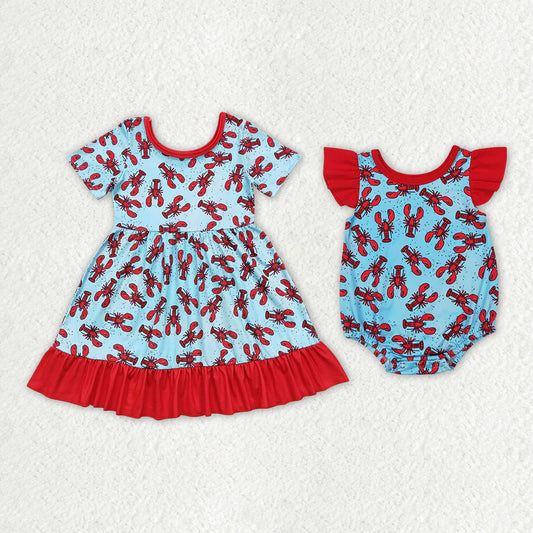 Sibling Baby Girls Crawfish Rompers Dresses