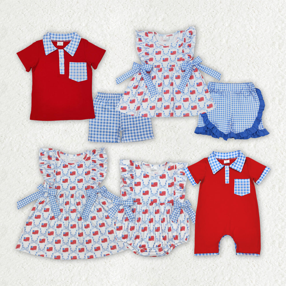 Sibling Baby Boys Girls 4th of July Outfits Romper Dresses Suits