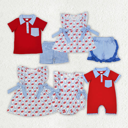 Sibling Baby Boys Girls 4th of July Outfits Romper Dresses Suits