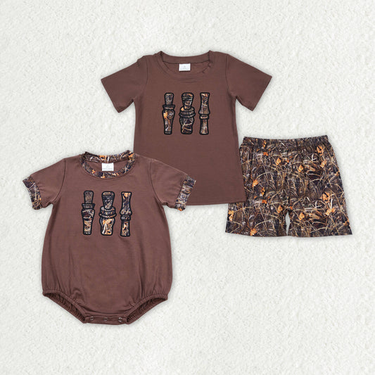 Baby Boys Brown Camo Duck Call Rompers Sibling Brother Clothes Sets