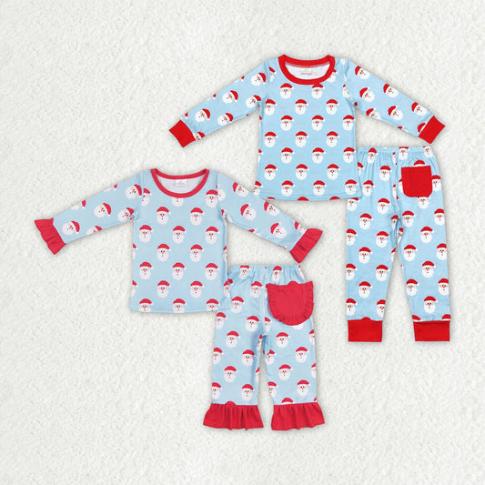 Baby Girls Boys Christmas Blue Red Santa Sibling Pajamas Clothes Sets