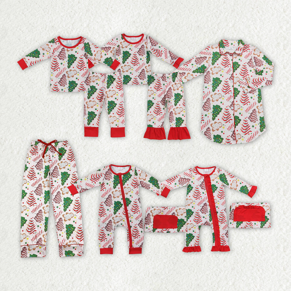 Family Christmas Tree Cake Shirt Pants Bamboo Rompers Pajamas Clothes Sets