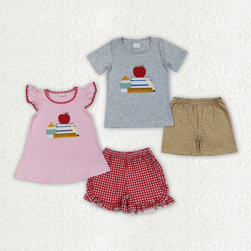 Sibling Embroidery Baby Girls Boys Apple Back To School Books Outfits