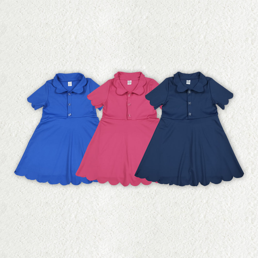Sibling 3 Colors Baby Girls Short Sleeves Scallop Yoga Knee Length Dresses