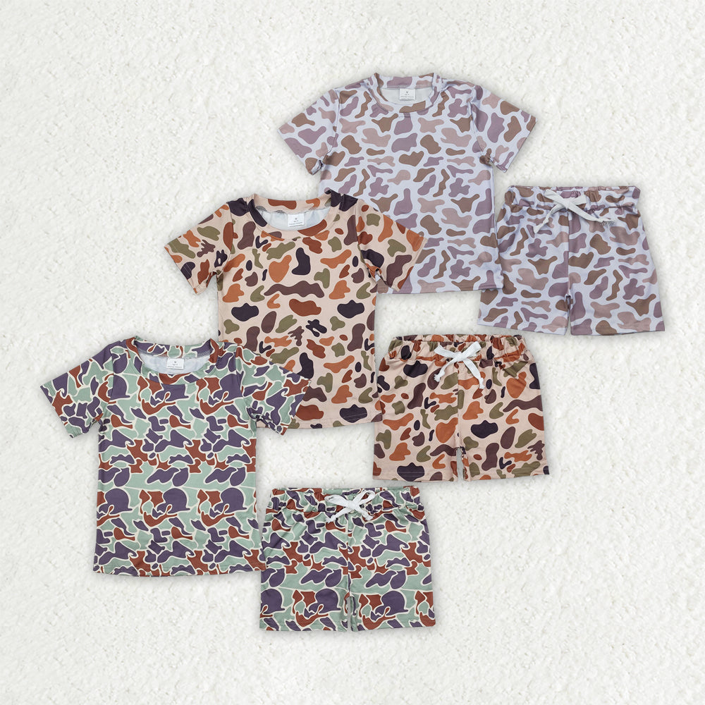 Sibling 3 Colors Baby Boys Camouflage Hunting Shirt Shorts Outfits Sets