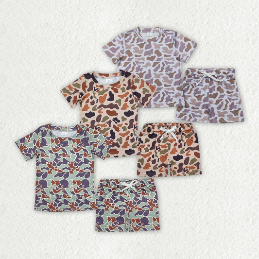 Sibling 3 Colors Baby Boys Camouflage Hunting Shirt Shorts Outfits Sets
