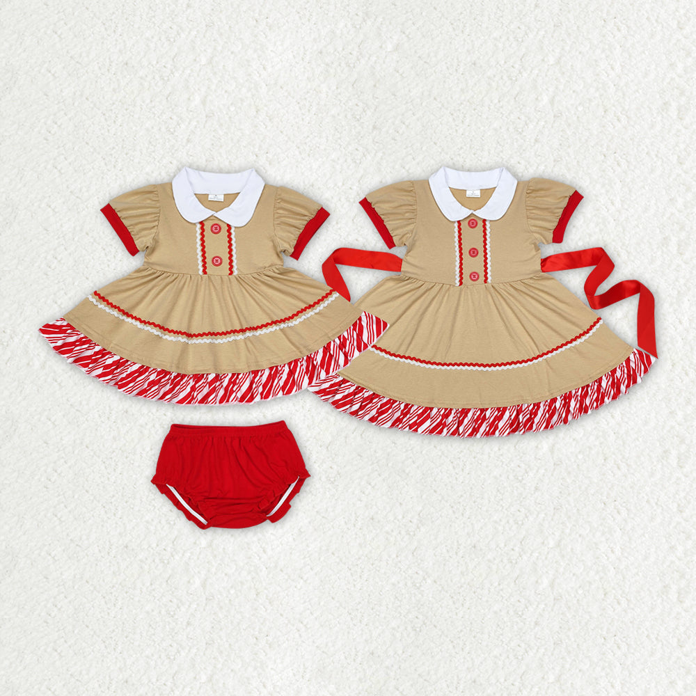 Sibling Baby Girls Christmas Gingerbread Bummie Sets Dresses