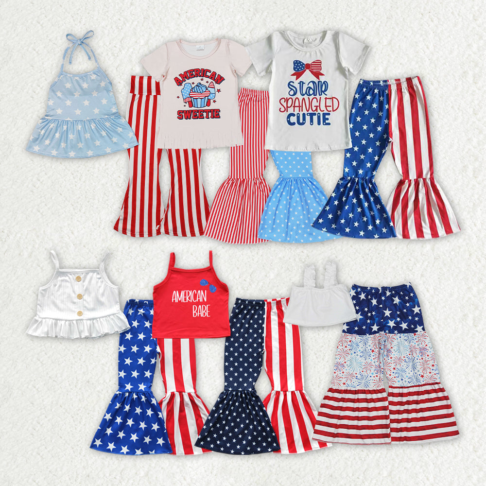 Sibling Baby Girls 4th Of July Bell Pants Outfits Clothes Sets