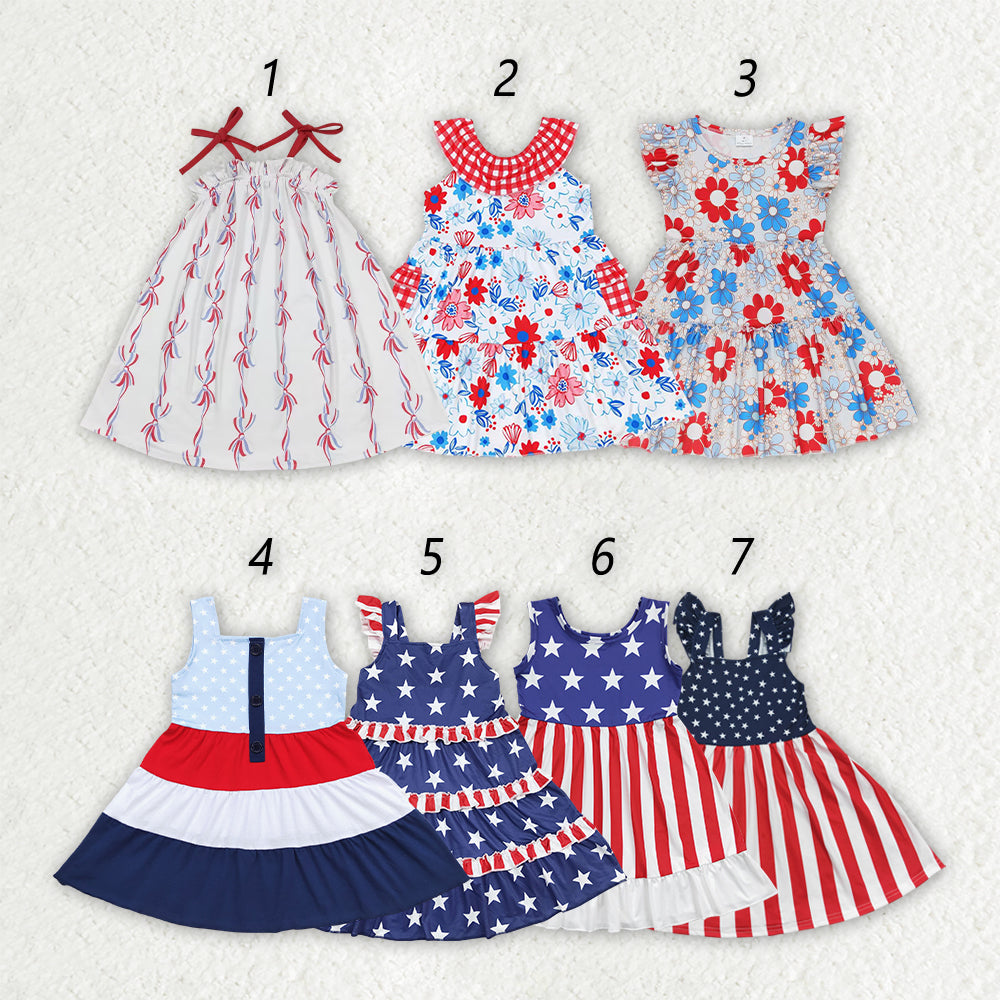Sibling Baby Girls Stars 4th Of July Knee Length Dresses