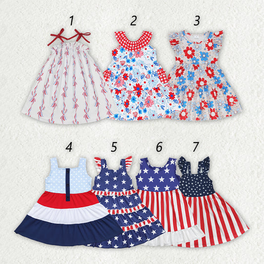 Sibling Baby Girls Stars 4th Of July Knee Length Dresses