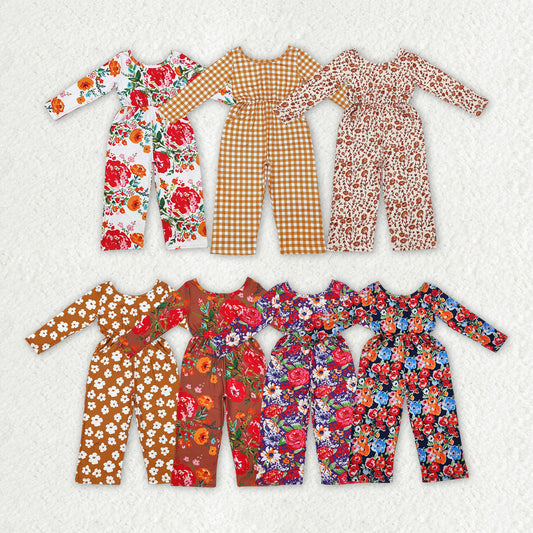 Sibling Baby Girls Groovy Flowers Long Sleeve Fall Jumpsuits