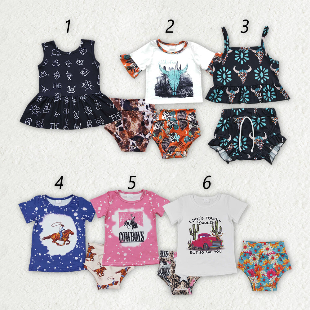 Sibling Baby Girls Western Top Bummies Outfits Sets