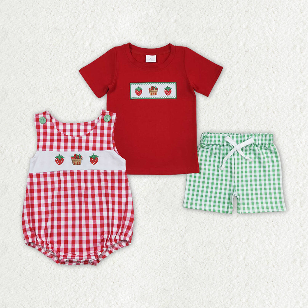 Baby Boys Red Strawberry Cake Sibling Brother Rompers Clothes Sets