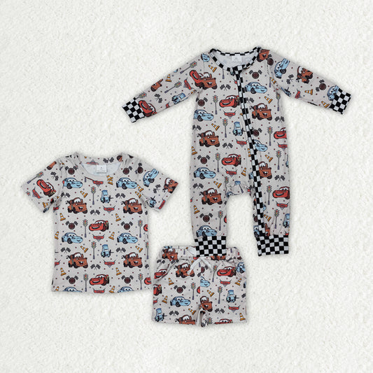 Sibling Baby Boys Car Racing Rompers Summer Sets