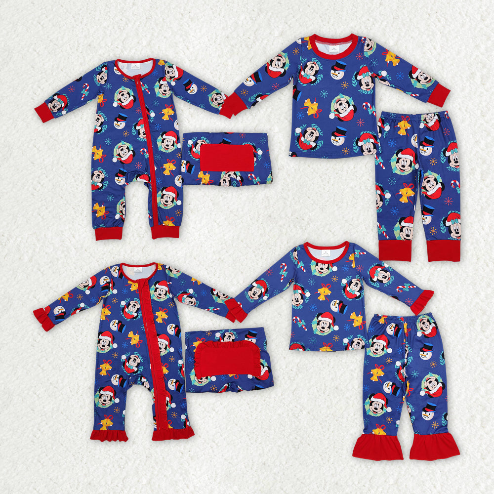 Sibling Christmas Cartoon Mouse Top Pants Rompers Pajamas Clothes Sets