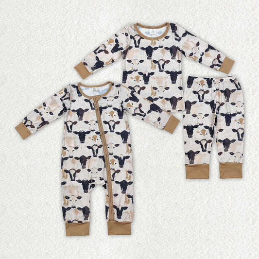 Sibling Boys Western Cow Bamboo Rompers Pajamas Clothes Sets