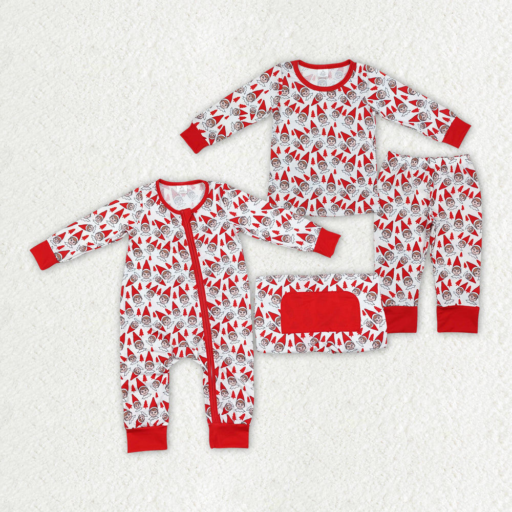 Sibling Boys Red Shelf Christmas Bamboo Rompers Pajamas