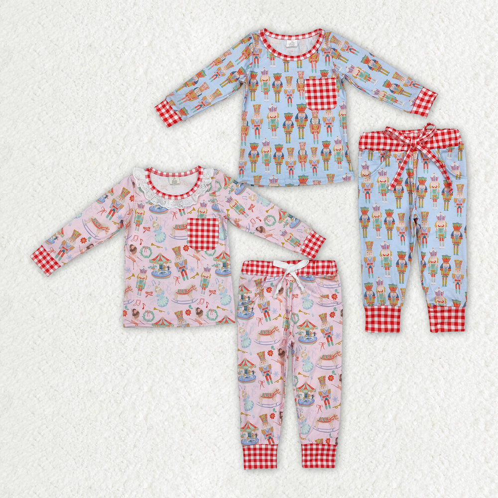 Sibling Girls Boys Christmas Soldier Bamboo Pajamas Clothes Sets