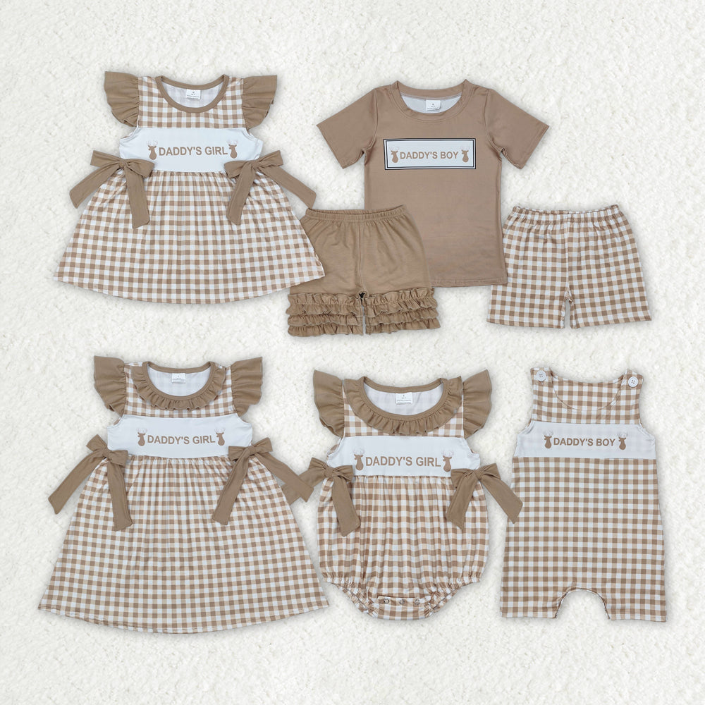 Sibling Boys Baby Girls Daddy's Girl Deers Checkered Sister Brother Suits
