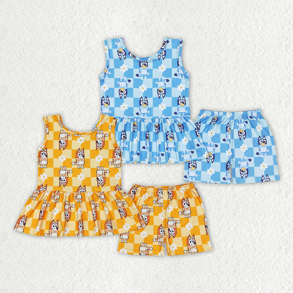 Sibling Baby Girls Dogs Flowers Tunic Top Shorts Clothes Sets