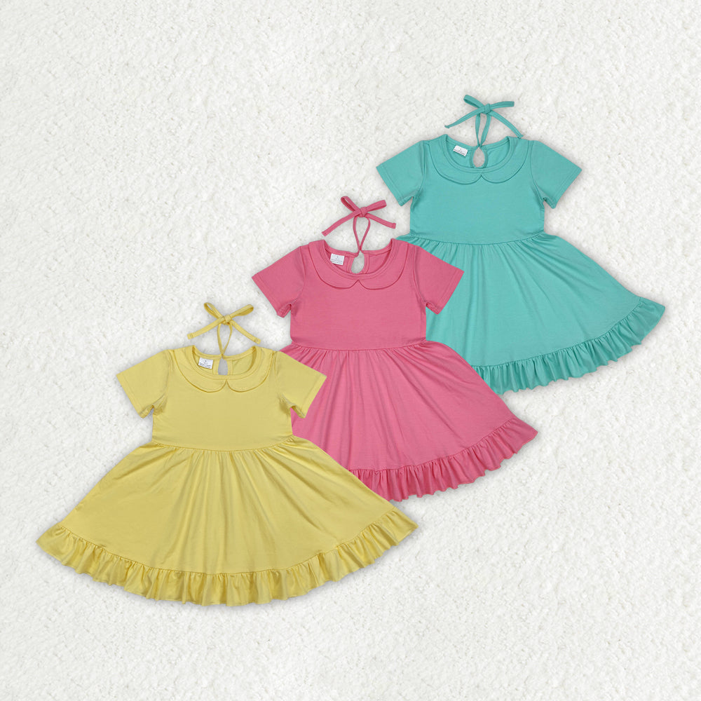 Sibling Baby Girls Cotton Collar Ruffle Knee Length Dresses
