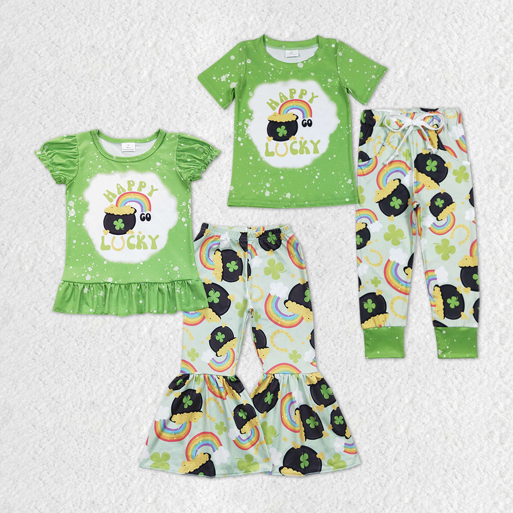 Sibling Boys Baby Girls Happy Lucky St Patrick Day Outfits Clothes Sets