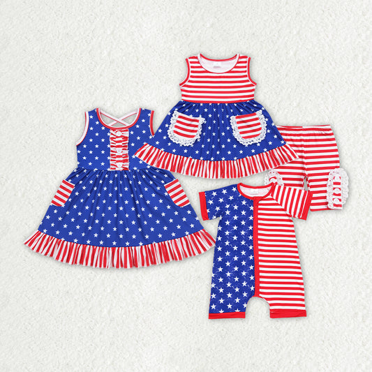 Sibling Boys Baby Girls 4th Of July Stars Rompers Dresses Clothes Sets